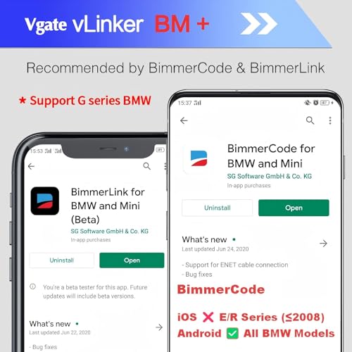 Vgate vLinker BM+ OBD2 Bluetooth Scanner for BMW/Mini BimmerCode, Car Code Reader for iOS, Android, and Windows - size: vLinker BM+ BLE4.0 - Android & iOS & Windows