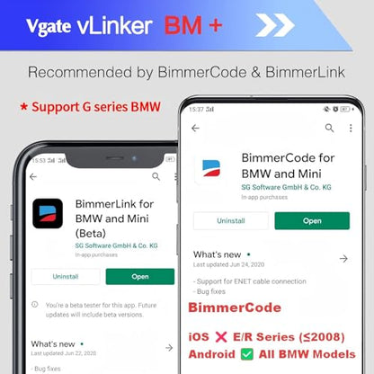 Vgate vLinker BM+ OBD2 Bluetooth Scanner for BMW/Mini BimmerCode, Car Code Reader for iOS, Android, and Windows - size: vLinker BM+ BLE4.0 - Android & iOS & Windows