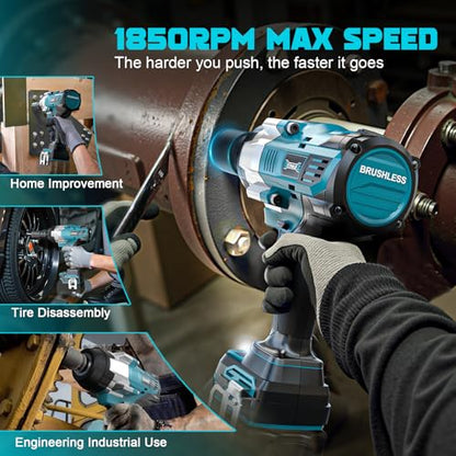 DIYtoolifz Cordless Impact Wrench 1/2" Compatible with Makita 18V Battery, 1700 Ft-lbs High Torque Impact Driver, Electric Impact Gun with 4 Speed Modes & LED Light for Car, Truck, Mower(Bare Tool) - size: 1/2 inch, style: Compatible with Makita 18V Batte