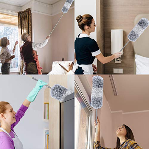 DELUX Microfiber Feather Duster Extendable Duster with 100 inches Extra Long Pole, Bendable Head & Long Handle Dusters for Cleaning Ceiling Fan, High Ceiling, Blinds, Furniture & Cars - color: White