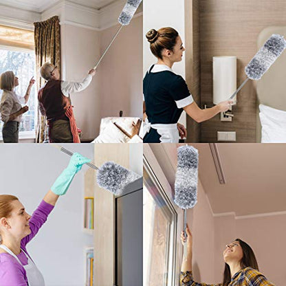 DELUX Microfiber Feather Duster Extendable Duster with 100 inches Extra Long Pole, Bendable Head & Long Handle Dusters for Cleaning Ceiling Fan, High Ceiling, Blinds, Furniture & Cars - color: White