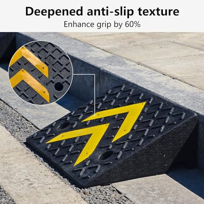 Rubber Curb Ramp, 6" Rise Height 2 Pack, Heavy-Duty 11000 lbs/5 T Capacity Threshold Ramps for Sidewalks, 17.13" L x 13" W Driveway Curb ramps with Deepened Anti-Slip Texture for Cars - size: 6" Rise Height