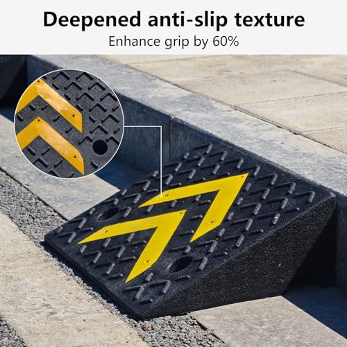 5" Rise Height 2 Pack Rubber Curb Ramp, 17.13" L x 13" W Driveway Curb Ramps for Sidewalks, Heavy-Duty 11000 lbs/5 T Capacity Threshold Ramps with Deepened Anti-Slip Texture for Cars - size: 5" Rise Height