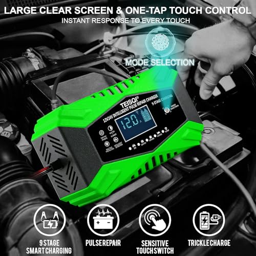 Battery Charger,12-Amp 12V/24V Smart Battery Trickle Charger | Automotive Battery Maintainer Desulfator,with Temperature Compensation,for Car Motorcycle Mower Lead Acid/LiFePO4