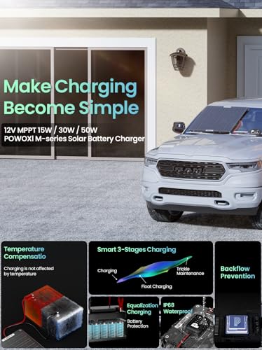POWOXI 50W Solar Battery Charger: 12V Solar Car Battery Trickle Maintainer - with MPPT Controller Parameter Adjustable - for RV Boat Marine Motorcycle Trailer Truck Tractor - Solar Panel Kit - size: 50W-MPPT Pro