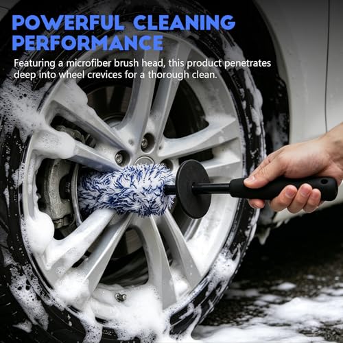 wuyaoyao Microfiber Car Wheel Brush, Car Wheel Cleaning Brush with Ergonomic Handle, Soft Rim Cleaner Wash Brushes, Non Scratch & Highly Water Absorption, Automotive Cleaning Supplies (Blue, 1 PCS) - color: Blue, 1 PCS