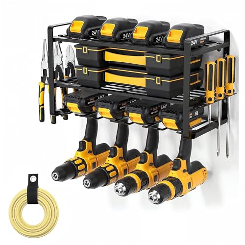 Power Tool Organizer Wall Mount - Garage Wall Tool Organizer with Drill Holder, Tool Storage Organizer, Heavy Duty Metal Shelf, Wall Mount Organizer for Garage & Workshop