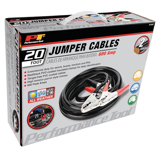 Performance Tool W1669 20' Commercial Duty 2-Gauge 800 PEAK AMP All Weather Jumper Cables for Tractors, Semis, Buses, and RVs - style: 2GA x 20' (800 AMP)