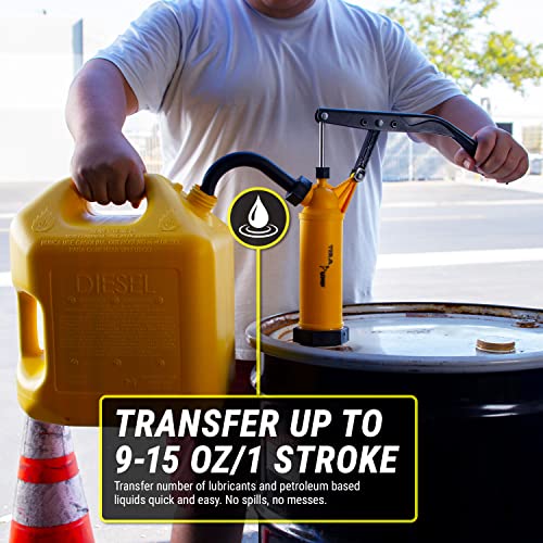 TERA PUMP TRLVPOLY01 Polypropylene 55 Gallon Lever Action Drum Pump | Flow Rate Adjustable, Various Viscosities, Telescopic Suction Tube, Fits 15 to 55 Gallon Drums - color: Yellow
