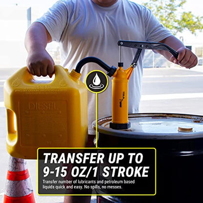 TERA PUMP TRLVPOLY01 Polypropylene 55 Gallon Lever Action Drum Pump | Flow Rate Adjustable, Various Viscosities, Telescopic Suction Tube, Fits 15 to 55 Gallon Drums - color: Yellow