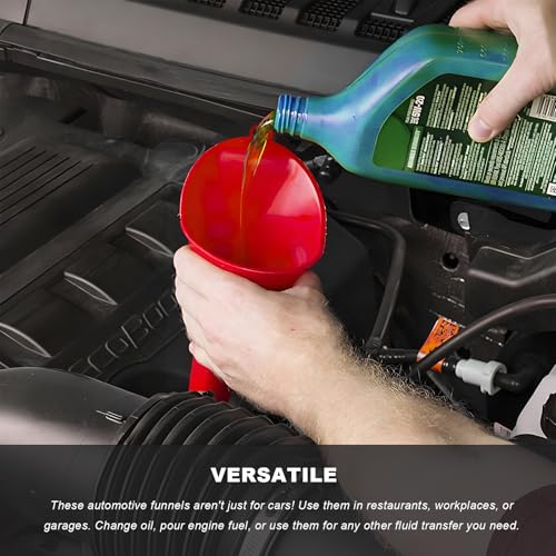 Sun Walker 2PCS Oil Funnel, Multi-Purpose Plastic Engine Oil Funnels with Long Neck, Automotive Spill Saver Funnel for Filling Fuel Diesel Lubricant Coolant & Other Liquids (Red) - color: Red