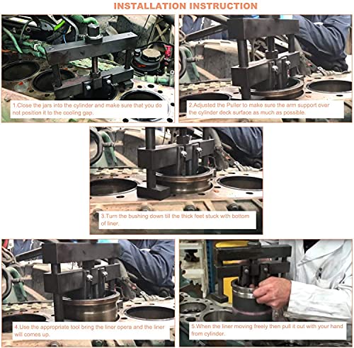 PT-6400-C Universal Cylinder Liner Puller Removal Tool for Mack Cummins Cat On Wet Liner from 3-7/8” to 6-1/4” Bore Replace M50010-B,3376015