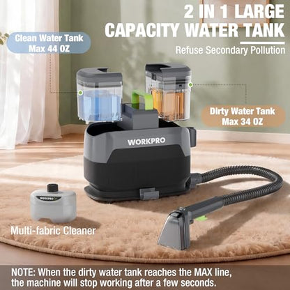 WORKPRO Portable Steam Carpet & Upholstery Cleaner Machine, 16KPa Suction with 4 Cleaning Modes, Spot Cleaner Machine with Heating System and Multi-Function Tools for Sofa, Pet Stains & Car Interior