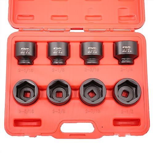 Stark USA 8-Piece Jumbo Assortment Standard Sizes 3/4" Drive Deep Impact Socket Set SAE (2-1/16" to 2-1/2") Heavy Duty Use In Removing And Installing Axle Nuts with Storage Case