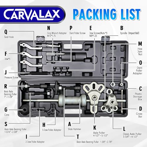 CARVALAX 12-Way Slide Hammer Puller Set | Auto Repair Kit for Hub, Bearing, Gear & Axle Extractor, Dent Removal, Heavy Duty 23-Piece w/Case - size: 12-Way