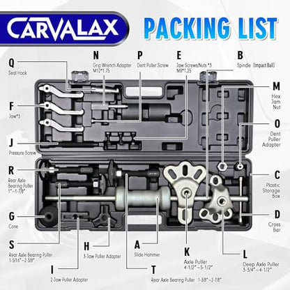 CARVALAX 12-Way Slide Hammer Puller Set | Auto Repair Kit for Hub, Bearing, Gear & Axle Extractor, Dent Removal, Heavy Duty 23-Piece w/Case - size: 12-Way
