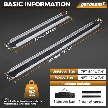 gardhom 1Pair 7FT Adjustable Wheelchair Ramp 84" L x 7.4" W Telescopic Ramps for Wheelchairs 600 lbs Portable Wheelchair Ramps for Steps Home Threshold Doorways Steps Stairs with Carrying Bag - size: 7FT(can be used as 4FT or 7FT)