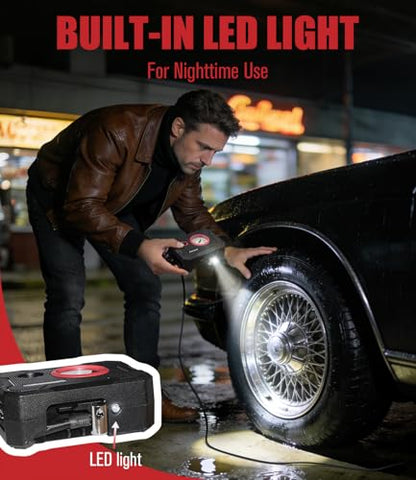AVID POWER 12V Tire Inflator Portable Air Compressor, Portable Car Air Pump w/Display Gauge and LED Light, Air Pump for Car Tires, Bike, Motorcycle, Compact, Lightweight
