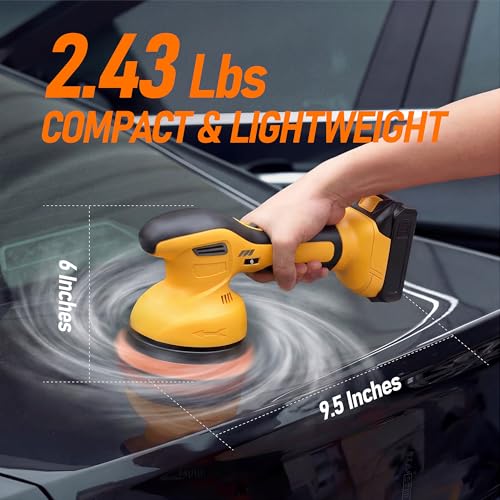 6 In Cordless Car Buffer Polisher Fit for Dewalt 20V Battery(NO Battery) | Brushless Dual-Action Polisher, 6 Variable Speed 4500RPM for Car Detailing