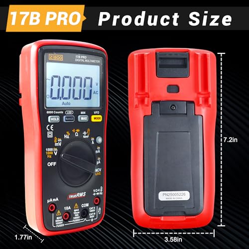 ZIBOO 17B PRO True RMS Digital Multimeter Measures AC/DC Voltage and Current Measurements up to 1000V and 10A (Optional AC Pliers)