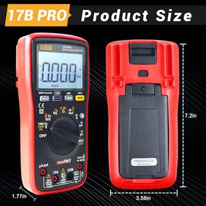 ZIBOO 17B PRO True RMS Digital Multimeter Measures AC/DC Voltage and Current Measurements up to 1000V and 10A (Optional AC Pliers)