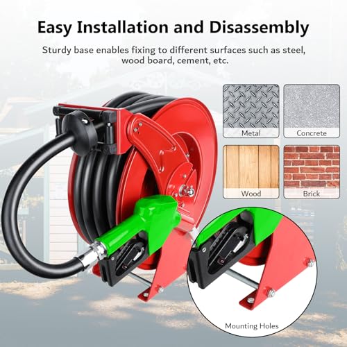 3/4” x 50ft Fuel Hose Reel Retractable with Fuel Nozzle, 3/4 Inch Diesel Fuel Transfer Hose, Auto Swivel Rewind, Max 300 PSI Tank Pump Hose, Easy Use for Farms Boat Truck Bed Trailer Cart - color: Red, size: 3/4" x 50ft