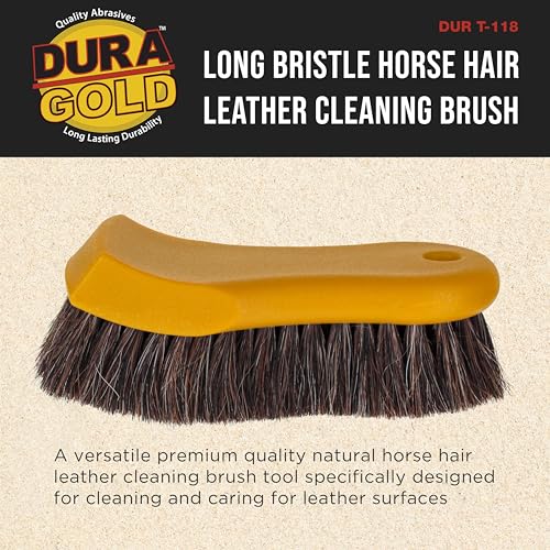 Dura-Gold Long Bristle Horse Hair Leather Cleaning Brush - Scrub Clean Car Interior Upholstery, Seats, Furniture, Fabric, Carpet, Shoes Boots Sneakers - Auto Detailing, Scrubbing Removing Stains, Dirt