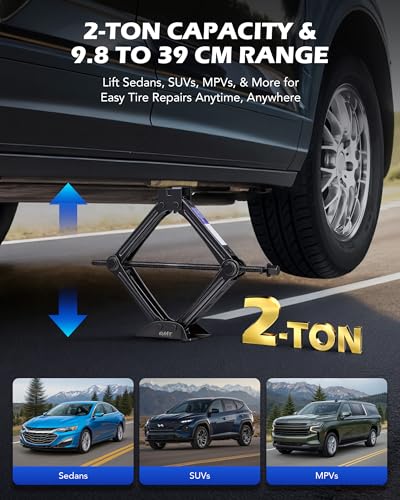 Orion Motor Tech 2 Ton Scissor Jack, 14 pc. Dual-Action Car Scissor Jack Kit for Sedan SUV MPV with Drill Socket Ratchet Wrench, 4409 lb. Portable Car Jack and Stand Kit for Spare Tire Changing