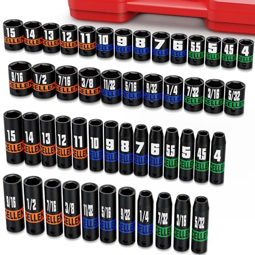 1/4" Drive Impact Socket Set, 50-Piece Standard SAE (5/32" - 9/16") and Metric (4 mm - 15 mm) Size, Deep and Shallow Sockets, 6 Point, Auto Repair Bicycle Maintenance and Furniture Assembly - size: 1/4 Inch Metric/SAE