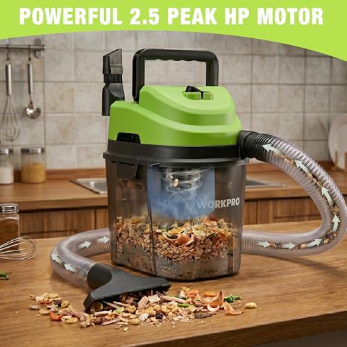 WORKPRO 1.5 Gallon Wet Dry Vacuum Cleaner, 2.5 Peak HP Portable Shop Vacuum with Powerful Suction, Lightweight Wet/Dry Vac for Car, Garage & Home Cleaning, Wall-Mount Storage