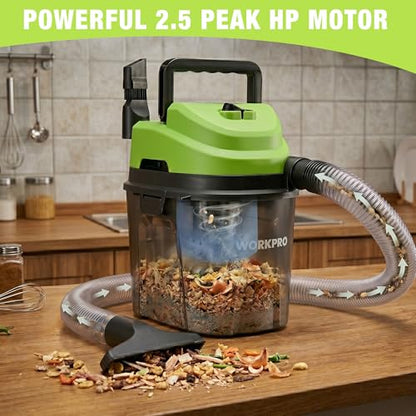 WORKPRO 1.5 Gallon Wet Dry Vacuum Cleaner, 2.5 Peak HP Portable Shop Vacuum with Powerful Suction, Lightweight Wet/Dry Vac for Car, Garage & Home Cleaning, Wall-Mount Storage