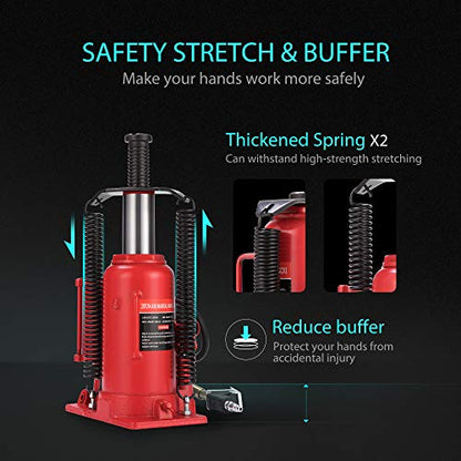 SPECSTAR Pneumatic Air Hydraulic Bottle Jack with Manual Hand Pump 20 Ton | Heavy Duty Auto Truck Travel Trailer Repair Lift Red - color: Red