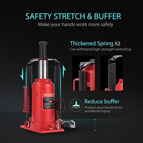 SPECSTAR Pneumatic Air Hydraulic Bottle Jack with Manual Hand Pump 20 Ton | Heavy Duty Auto Truck Travel Trailer Repair Lift Red - color: Red