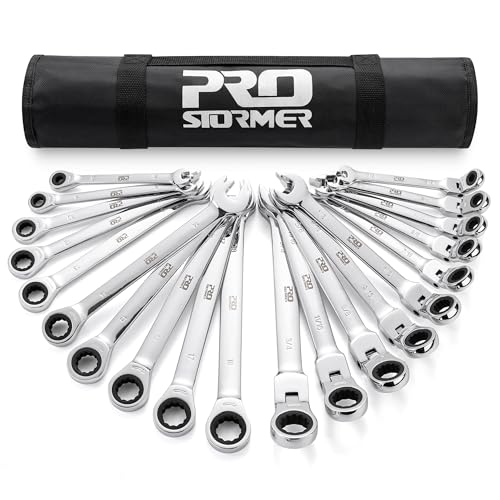 Prostormer 20-Piece Ratcheting Combination Wrench Set | 10Pcs SAE Flex-Head 1/4" to 3/4" & 10Pcs Metric Fixed Head 6-18mm, 72-Tooth, Cr-V Steel, Organizer Pouch - style: 20-Piece Metric & SAE