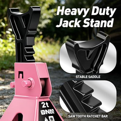 DNA Motoring 1 Pair Jack Stands, 2 Ton (4400 lbs) Capacity Car Lifting Stand, Adjustable Height Car Jack Stands for Cars, Sedans, Small Vehicles, SUV, TOOLS-00681-PK - style: 2 Ton Pink