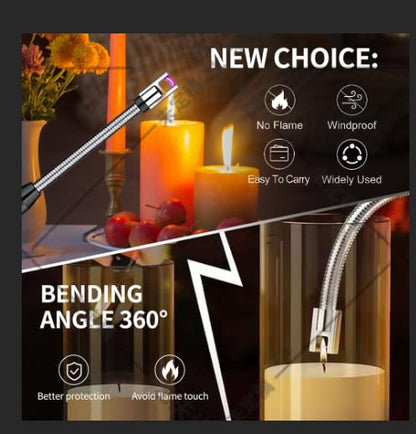Bend-It Flexible Neck Arc Lighter — USB Rechargeable, Windproof & Flameless | Long Reach for Deep Jar Candles, Stove, BBQ & Fireplace - Pink - color: Pink