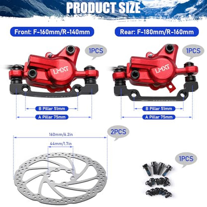 TOBWOLF 1 Pair Hydraulic Bike Brakes Set, Dual Piston Mountain Bike Hydraulic Brakes Left Front 810mm & Right Rear 1470mm, MTB Disc Brake Set for Mountain, Road Bicycle & Ebike - color: Red Hydraulic Disc Brake Set - Dual Piston