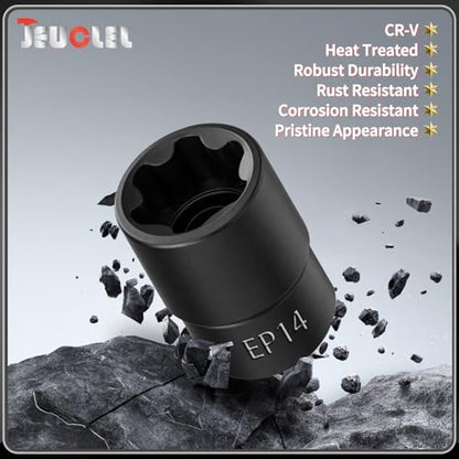 EP Socket EP14, 6 Point 3/8” Dr Female External E-Torx Plus Socket | EP Socket, Female External, E-Torx Plus Socket, External, Cr-V Steel, High Deformation Prevention - size: EP14