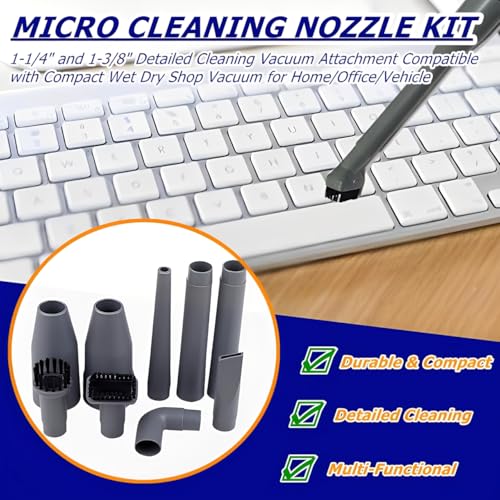 9 Pcs Micro Cleaning Nozzle Kit, 1-1/4" and 1-3/8" Detailed Cleaning Vacuum Attachment Compatible with Compact Wet Dry Shop Vacuum for Home/Office/Vehicle