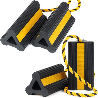 OULEME Heavy Duty Rubber Wheel Chocks, 2 Pair, Non-Slip Tire Stopper Blocks with Rope, for RV Camper Travel Trailers Motorhome Aircraft Car Truck - style: with Rope (2 pairs)