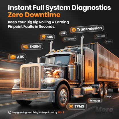 ANCEL New HD601 Heavy Duty Truck Scanner, Diesel Full System Diagnostic Scan Tool Fits for Cummins, Detroit, Volvo, Paccar & Caterpillar, 2 in 1 HDOBD & OBD2 Code Reader for Commercial Vehicles & Cars - color: orange