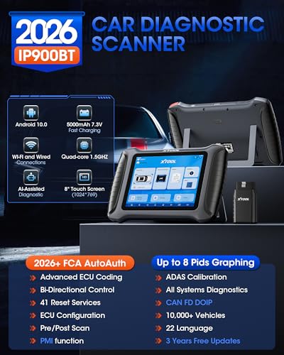 XTOOL IP900BT ECU Coding OBD2 Scanner, ADAS Calibration Diagnostic Tool | AI-Assisted Wireless Scan Tool, 3-Y Fr ee Update, 41+Reset, 4000+ Bidirectional Control, FCA/CAN FD/DoIP, PMI