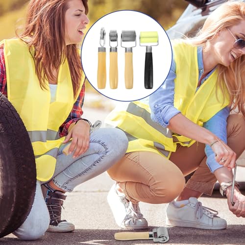 4pcs Tire Repair Tools Hand Roller Set with Smooth Rolling Action and Lightweight Wood and Iron Material for Effective Car Tire Patch Adhesion and Sound Deadening