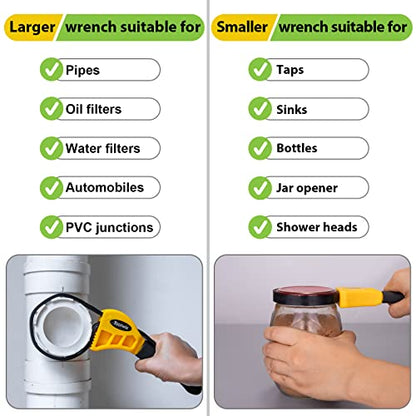 Toolwiz Rubber Strap Wrench Set for Pipes Below 6" (150mm) & 4" (100mm) – Reinforced Adjustable Wrench for Plumbing, Jar Opening, and Light DIY Tasks - color: Yellow