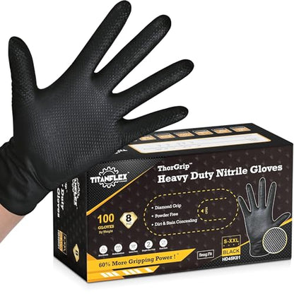Heavy Duty Black Industrial Nitrile Gloves with Raised Diamond Texture, Latex Free 8mil, Latex Free - size: X-Large