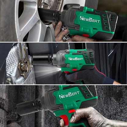 Brushless Cordless Impact Wrench, 550N.m (400 ft-lbs) 1/2" Impact Gun, 2-in-1 Power Drill Combo Kit with 1×Battery, 3-Speed & 4 Sockets and Adapter for Car Tires, Home DIY Tool