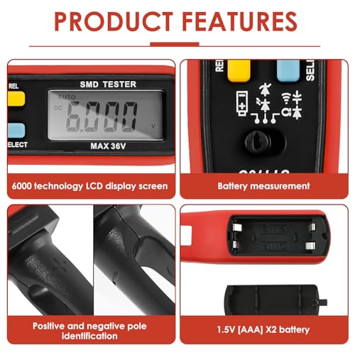 Probe Fuse Monitor, Automotive Draw Fuse Tester, Rotatable 180° Digital Smart SMD Testers, Replaceable Tips & Built-in Flashlight, Car Power Circuit Testing Tool for Boat Caravan
