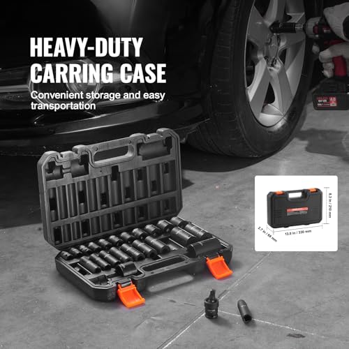 VEVOR 3/8" Drive Impact Socket Set, 25 Piece Deep & Shallow Socket Set SAE 5/16" - 1", 6 Point Cr-Mo Alloy Steel for Auto Repair, Easy-to-Read Size Markings, Rugged Construction, Includes Storage Case - style: 3/8" 25PCS CR-MO