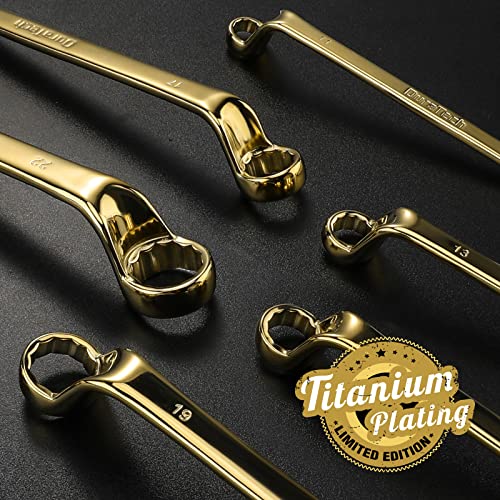 DURATECH Offset Box Wrench Set, Metric, 9-Piece, 6-23mm | 75-Degree, CR-V Steel, Titanium Plating, With Pouch - color: Titanium-plated