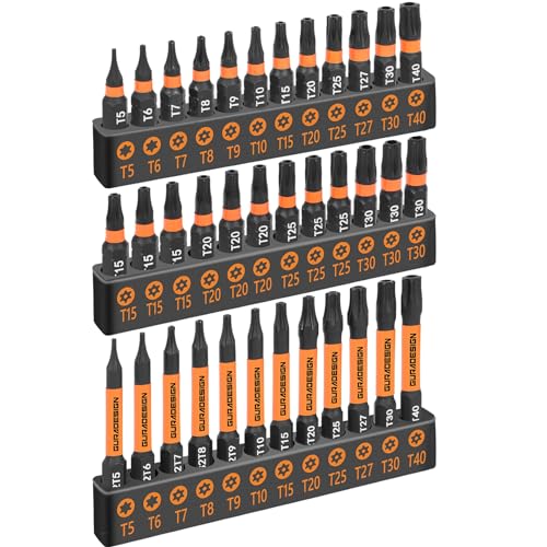 GURADESIGN 36-Piece Torx Bit Set, Tamper Resistant Star Bits Set,Security Torx Bit Set, T5 - T40, S2 Steel, 1"" and 2.38"" Long, Black, LY024